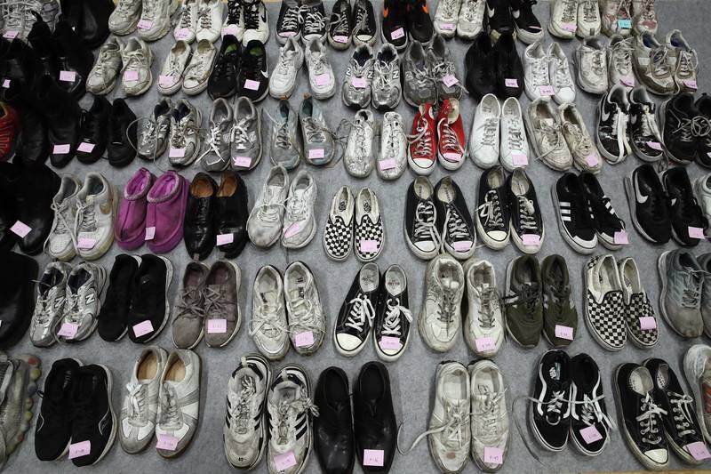 Belongings of the 151 victims of the Halloween stampede  displayed on November 1 in Seoul, South Korea. Getty Images