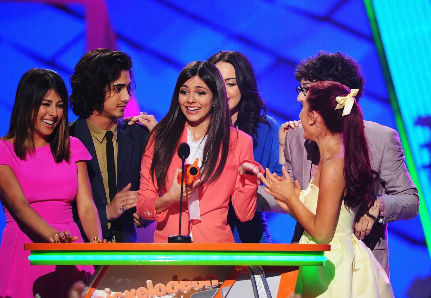 Cast members from 'Victorious' onstage at Nickelodeon's Annual Kids' Choice Awards. Lida picked up the language by watching hours of the children’s channel Nickelodeon. Getty Images
