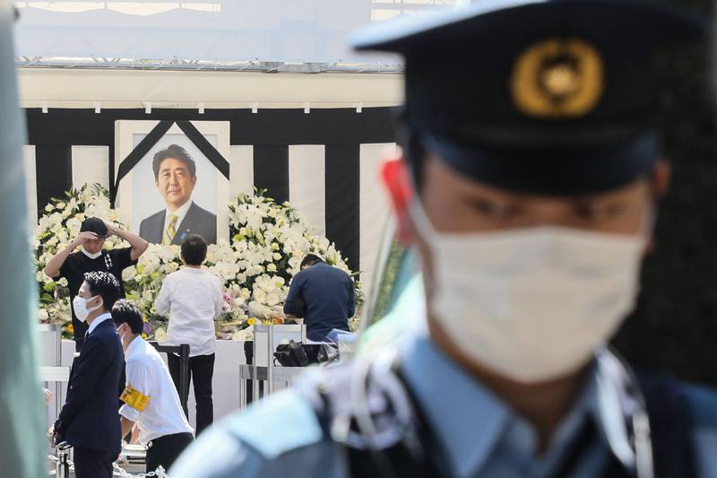 Security is tight at an altar set up for Abe. AFP