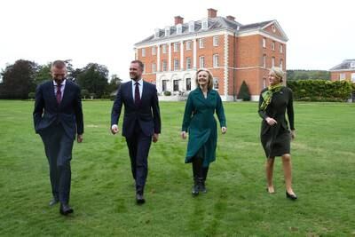 Liz Truss, second right, with foreign ministers of Latvia, Lithuania and Estonia - Edgars Rinkvis, Gabrielius Landsbergis and Eva-Maria Liimets - at Chevening House, in October. Getty Images
