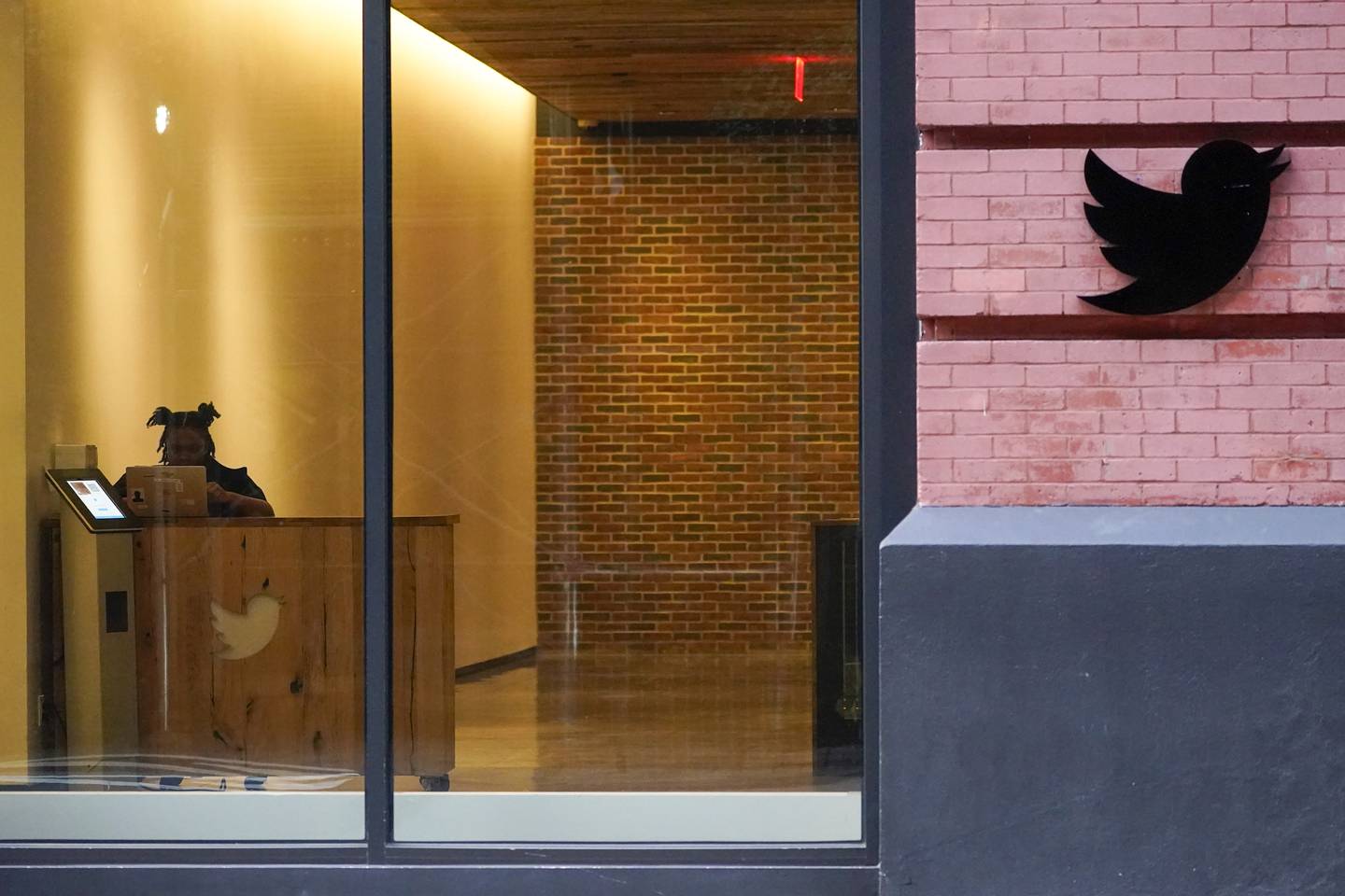 The lobby of the building that houses the Twitter office in New York, October  26. AP
