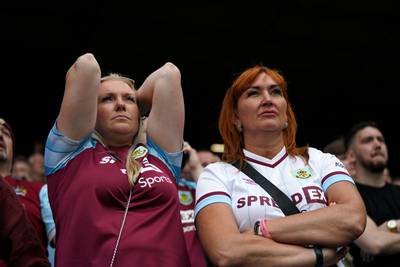 Nervous Burnley fans during the match. PA