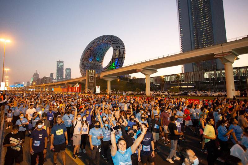 Families and children made up much of the crowd for the fun run, which has two routes along Sheikh Zayed Road, one of 5km and one of 10km. Photo: Dubai Media Office