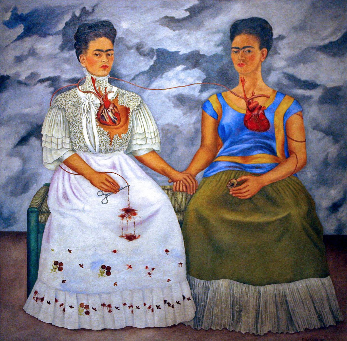 'The Two Fridas' (1939) is a double self-portrait, depicting two versions of Kahlo seated together. Micro-Folie
