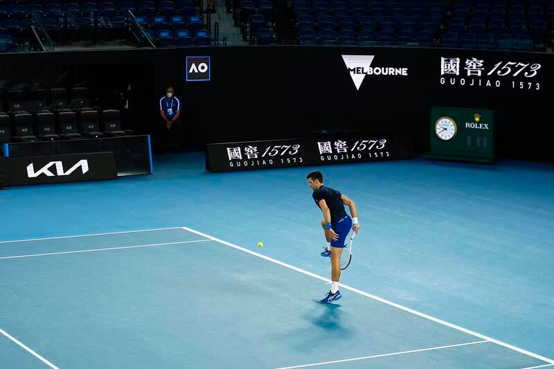 Novak Djokovic during a practice session ahead of the 2022 Australian Open at Melbourne Park. Getty Images