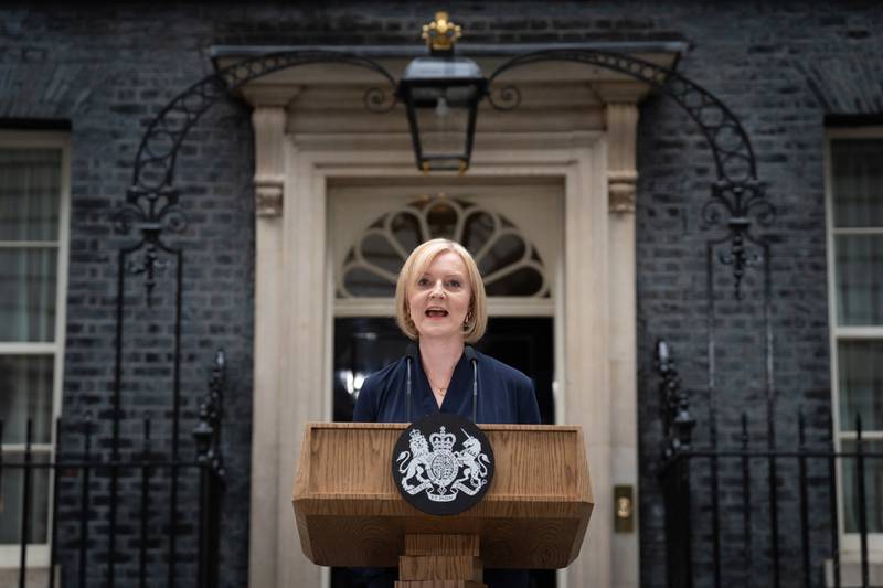 Liz Truss makes a speech outside 10 Downing Street, London, after meeting Queen Elizabeth II and accepting her invitation to become prime minister and form a new government. PA