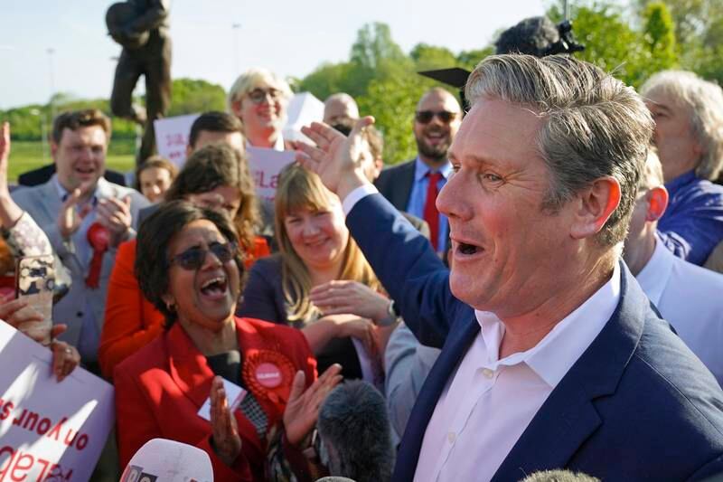 Labour Party leader Sir Keir Starmer speaks to supporters in Barnet, north London, on Friday, where the party clinched victory in the polls. PA