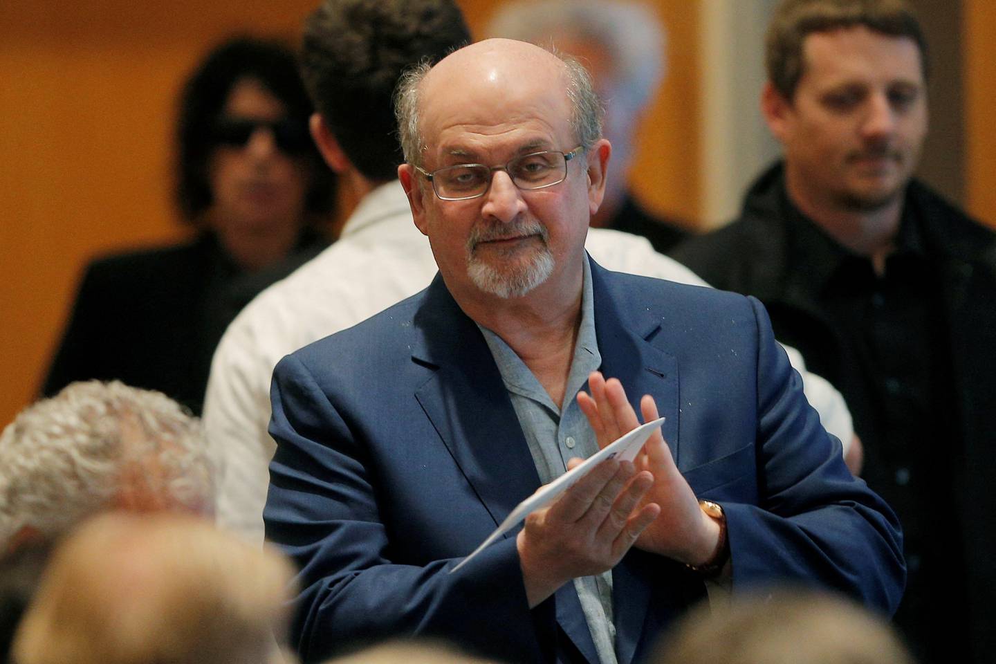 Salman Rushdie at the Pen New England's Song Lyrics of Literary Excellence Award ceremony at the John F  Kennedy Library in Boston, Massachusetts, US, on  September 19, 2016. Reuters