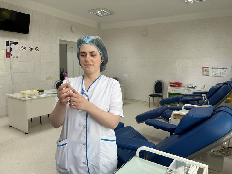 Cristina Zmochu, 22, a medical assistant at a state-run blood donation centre in Chisinau. Sunniva Rose / The National