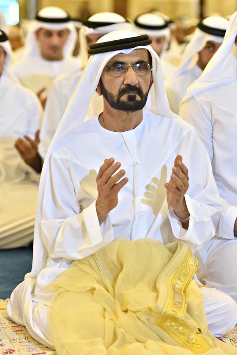 Sheikh Mohammed leads Eid Al Adha prayers at the Sheikh Rashid Mosque in Dubai. Wam