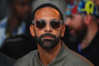Rio Ferdinand looks on from ringside prior to the fight between Tyson Fury and Francis Ngannou. Getty