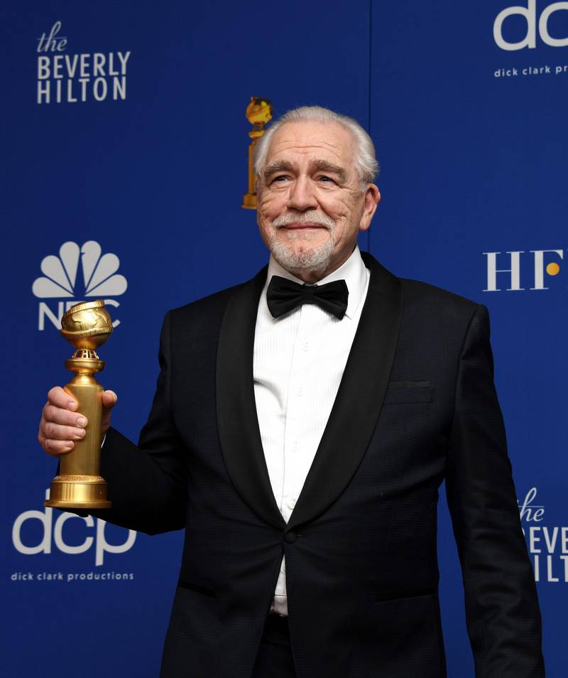 epa08106242 Brian Cox poses with the Best Performance by an Actor In A Television Series - Drama award in the press room during the 77th annual Golden Globe Awards ceremony at the Beverly Hilton Hotel, in Beverly Hills, California, USA, 05 January 2020.  EPA/CHRISTIAN MONTERROSA