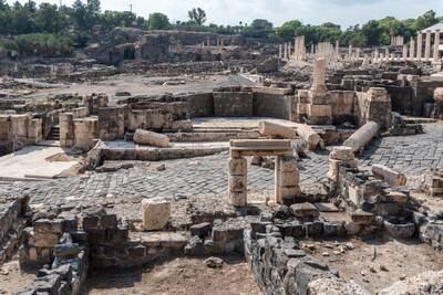 Fallen columns and ruins at Beit She`an in Israel. Getty Images