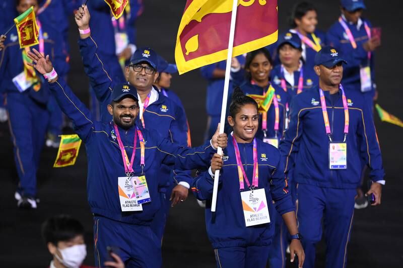 Indika Dissanayake and Chamari Athapaththu were flagbearers of Team Sri Lanka. Getty Images