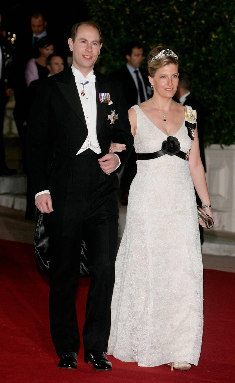 MONTE CARLO, MONACO - NOVEMBER 19:  (L-R)  Prince Edward, Earl of Wessex and Sophie Rhys-Jones, Countess of Wessex arrive at the Opera Garnier Gala Night as part of Monaco's National Day celebrations which this year double as Prince Albert II of Monaco's enthronement celebrations, at Monaco Palace on November 19, 2005 in Monte Carlo, Monaco. The event is part of the official program of public and private events celebrating the July 12 coronation of Prince Albert II of Monaco, who became head of state after the April death of his father Prince Rainier.  (Photo by Pascal Le Segretain/Getty Images)