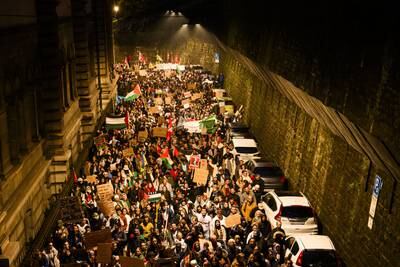 People in Lausanne, Switzerland, rally in support of Palestinians. EPA
