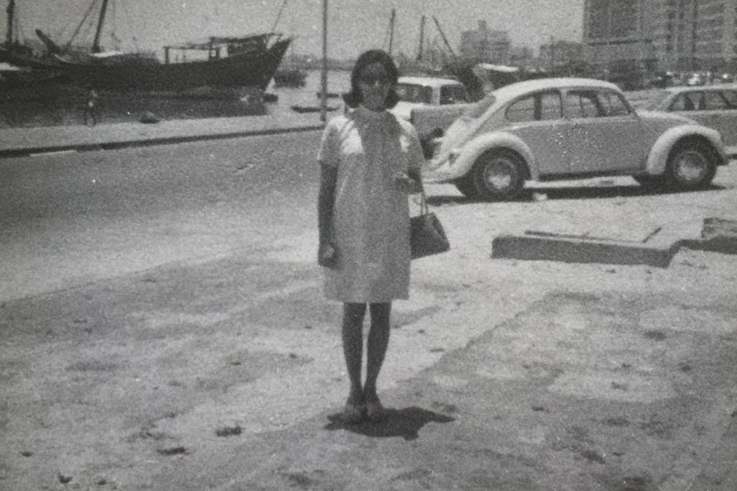 Deena Motiwalla in 1970 outside Al Mulla building – her first home in Dubai. Photo: Deena Motiwalla