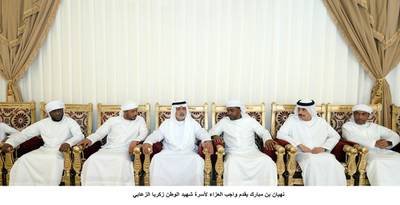 Sheikh Nahyan bin Mubarak, Minister of Culture and Knowledge Development, visits the family of Zakaria Al Zaabi to offer his condolences to his family. Wam