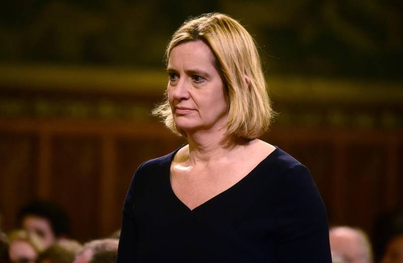 Britain's Home Secretary Amber Rudd is seen ahead of a speech by Spanish King Felipe VI at the Palace of Westminster in London on July 12, 2017. 


Spanish King Felipe VI and Queen Letizia begin a state visit to Britain on Wednesday, as the two countries attempt to strengthen ties despite tensions over Britain's plans to leave the European Union. / AFP PHOTO / POOL / HANNAH MCKAY
