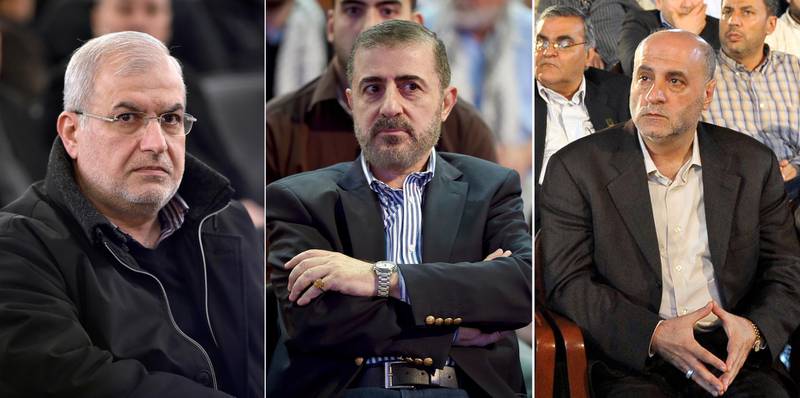 epa07706471 A combo picture showing Senior Hezbollah MP, Mohamed Raad (L), Wafiq Safa (C), a top Hezbollah security official and Lebanese MP Amin Sherri (R) in Beirut, Lebanon, Issued 09 July 2019. According to reports on 09 July 2019, the US government imposed sanctions on three top Hezbollah leaders, including two Parliament members Mohamed Raad and Amin Sherri, and top security official Wafiq Safa, over a reported connection with Iran's revolutionary guards.  EPA/WAEL HAMZEH