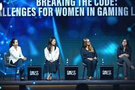 From left, Dapper Labs vice president of games Fan Shen; venture capitalist Boyoung Kim; Atari board member Jessica Tam; and Kabam co-founder Holly Liu at the Riyadh summit. Photo: Next World Forum
