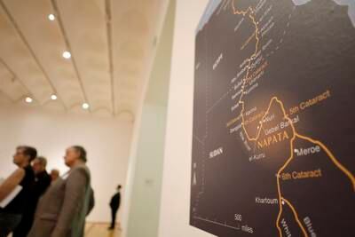 A map at the exhibition shows the Nubian region along the Nile River 