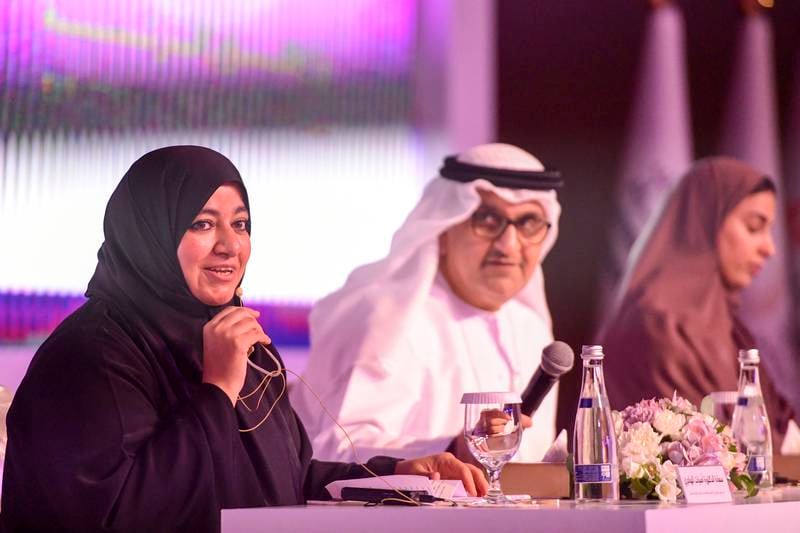 Dr Omniyat Al Hajeri, vice chairwoman of FBMA board of directors speaks at the announcement of the Fatima bint Mubarak Women's Sports Awards at the Emirates Palace, Abu Dhabi.