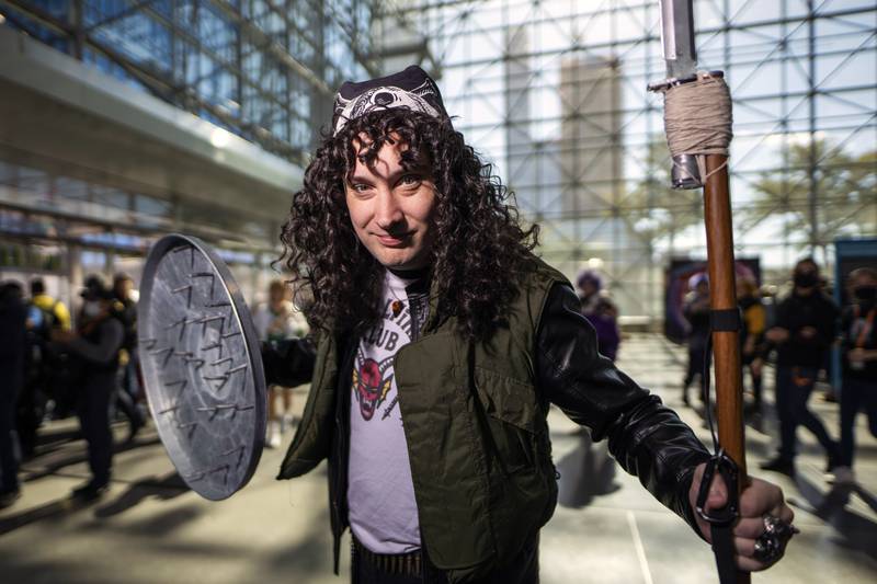 An attendee cosplays as Eddie Munson from 'Stranger Things' at New York Comic Con. AP Photo