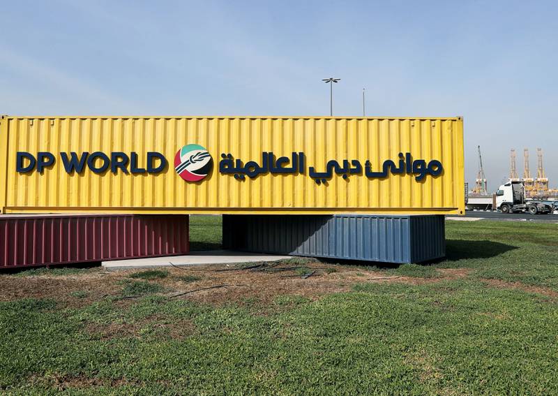The DP World logo at Jebel Ali Port in Dubai. Reuters