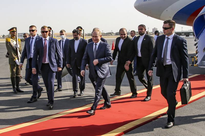 Mr Putin is in Iran to deepen ties with regional heavyweights as part of a challenge to the US and Europe, which have imposed sanctions on Moscow over its war in Ukraine. AP