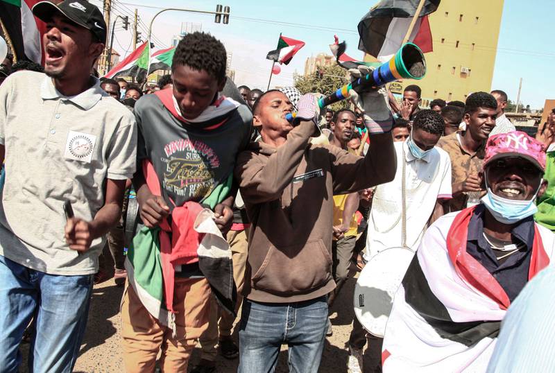 Protesters in northern Khartoum. Demonstrators were expected march on the presidential palace.