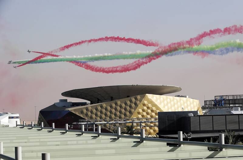 The team perform stunts in the sky above the Expo site. Pawan Singh / The National