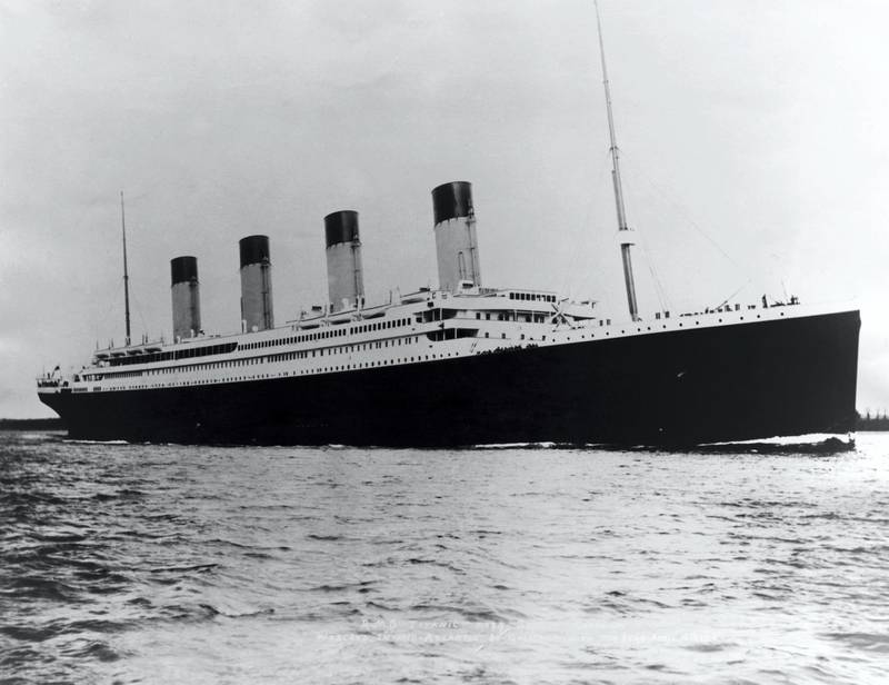 (Original Caption) Photo shows the ill-fated luxury liner, the Titanic, sailing the ocean.. (Photo by George Rinhart/Corbis via Getty Images)