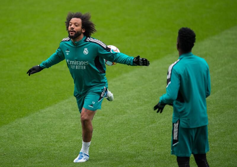 Real Madrid's Marcelo attends his team's training session in Manchester. EPA 