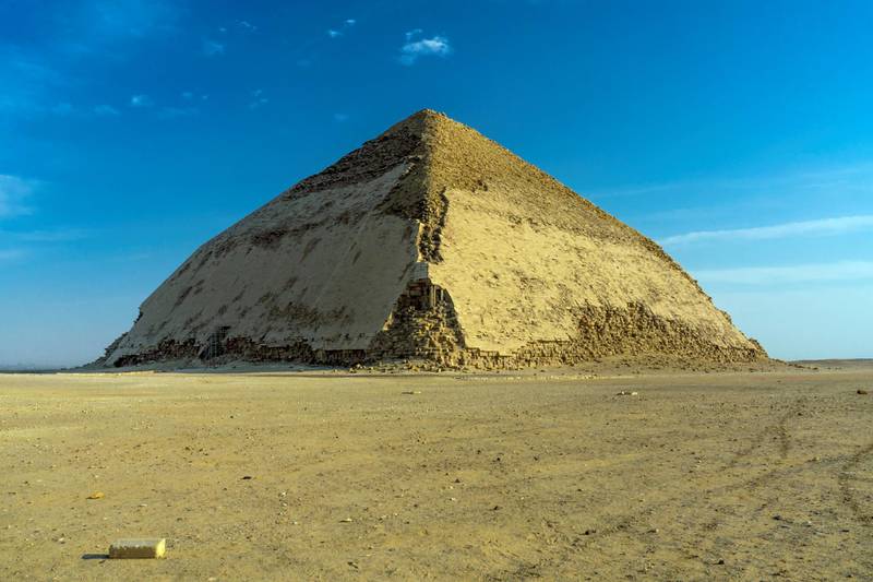 Bent Pyramid is an ancient Egyptian pyramid, the first, located at the royal necropolis of Dahshur outside of Cairo, Egypt. (Photo by: Visions of America/Universal Images Group via Getty Images)