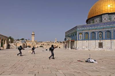Israeli security forces storm Jerusalem's Al Aqsa Mosque compound on May 10, 2021. AFP