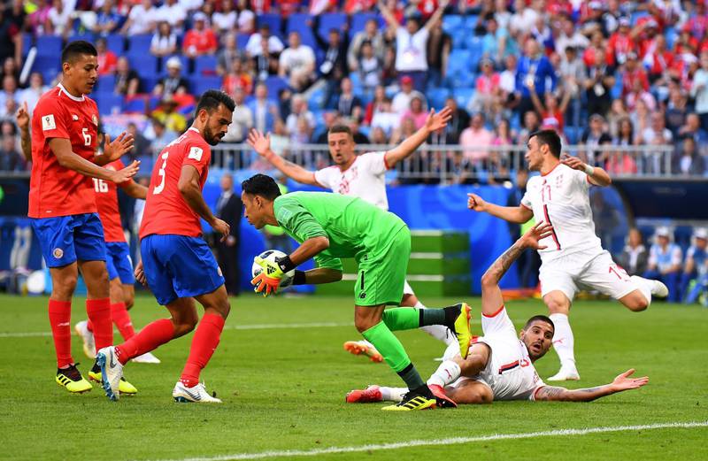 Costa Rica's Keylor Navas makes a save from Serbia's Aleksandar Mitrovic. Dylan Martinez / Reuters