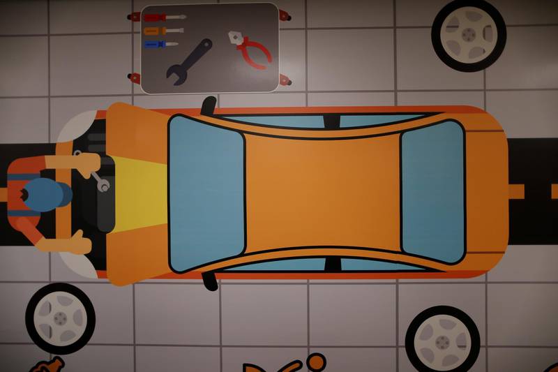 An illustration is seen on a wall at the Driving Centre. Ahmed Jadallah / Reuters