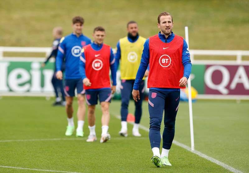 England's Harry Kane during training at St George's Park ahead of the Euro 2020 last 16 clash with Germany on Tuesday. Reuters