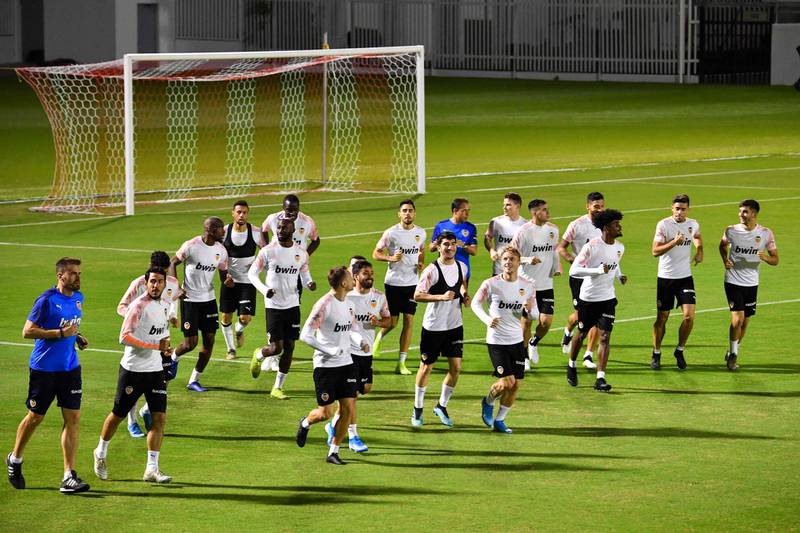 Valencia players training in Jeddah on Tuesday. AFP