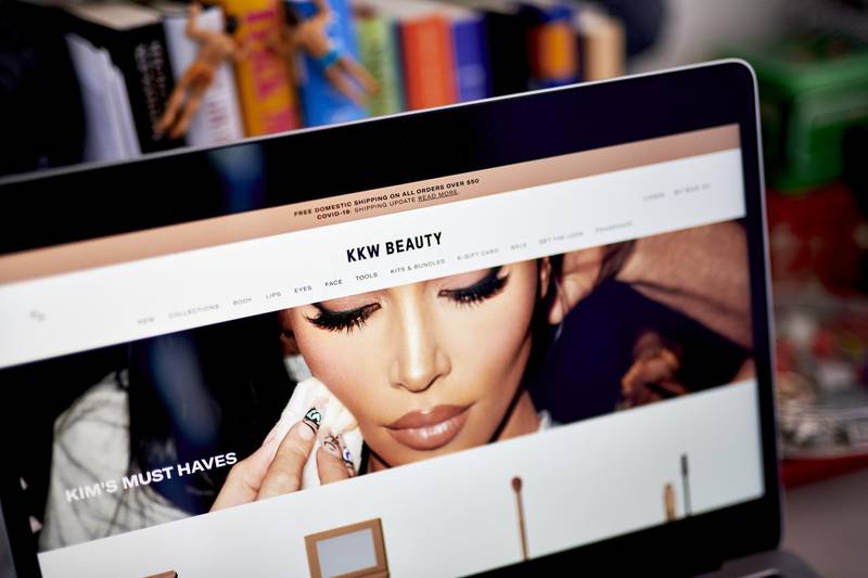 The KKW Beauty website on a laptop computer arranged in the Brooklyn borough of New York, U.S., on Friday, April 23, 2021. Coty Inc. is nearing the launch of Kim Kardashian's skincare line SKKN. Coty will not be using her current trademark, KKW. Kardashian, who has also gone by Kim Kardashian West, filed for divorce from hip-hop superstar Kanye West earlier this year. Photographer: Gabby Jones/Bloomberg