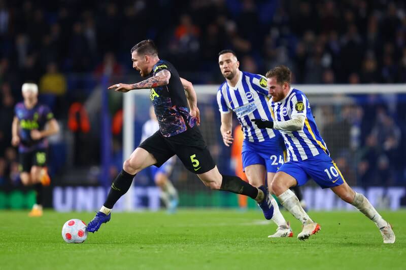 Pierre-Emile Hojbjerg - 7: Tried to pick out teammates with balls behind the Seagulls’ defence, some coming off, some not. Ambitious lob in last minute drifted over bar. Getty