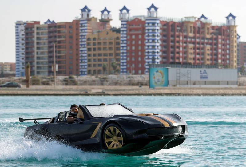 A water car making waves in Porto Marina in Alexandria, Egypt. Reuters