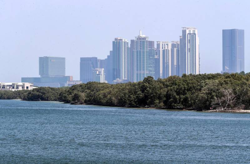 Abu Dhabi, United Arab Emirates, July 15, 2019.  Standalone weather images. --  The view of Al Reem Island from the Eastern Mangrove area.Victor Besa/The NationalSection:  NAReporter: