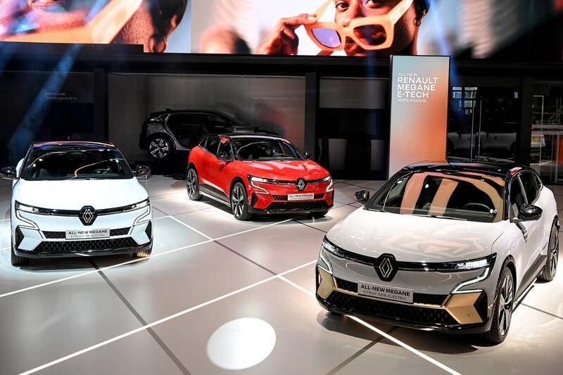 Renault Megan E-Tech electric cars on display at International Motor Show IAA in Munich, Germany, in September 2021. EPA
