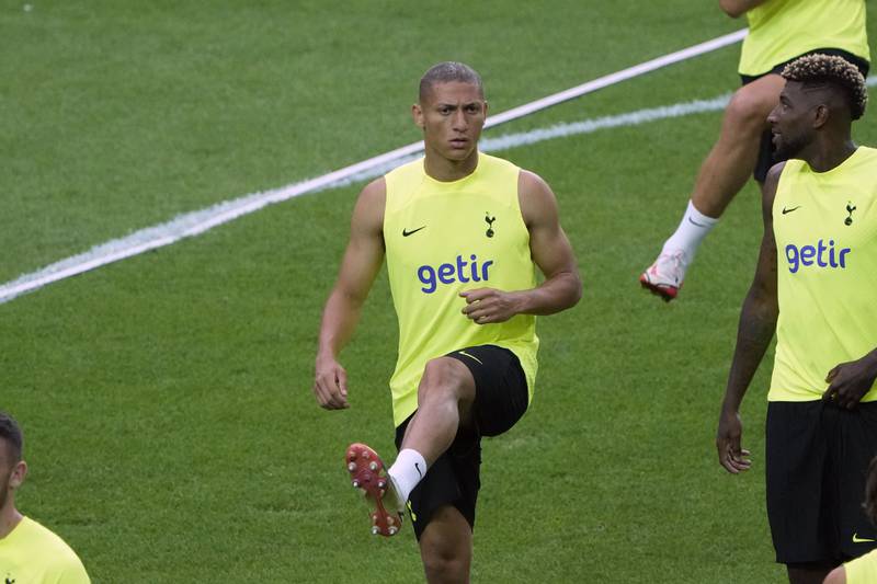 Tottenham's new signing Richarlison warms up during a training session. AP Photo 