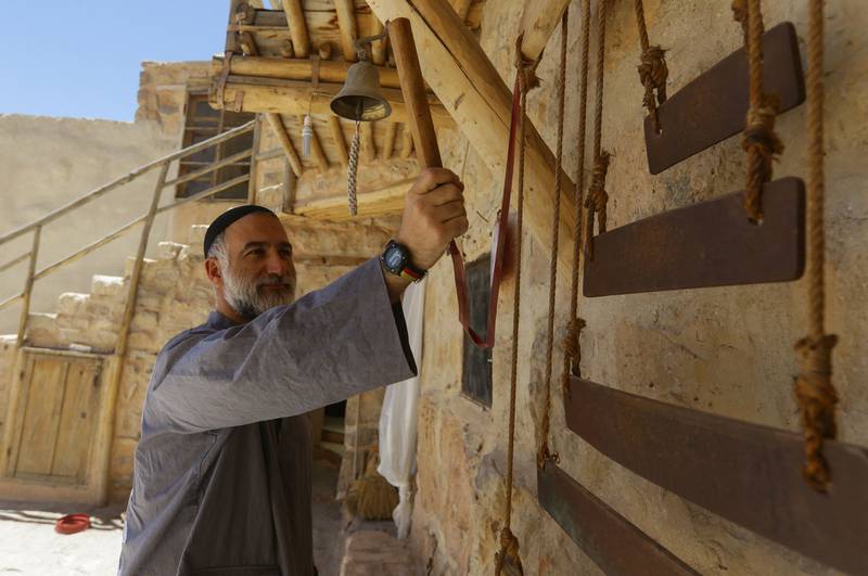 A picture shows Father Jihad Youssef at Deir Mar Moussa Al Habashi.