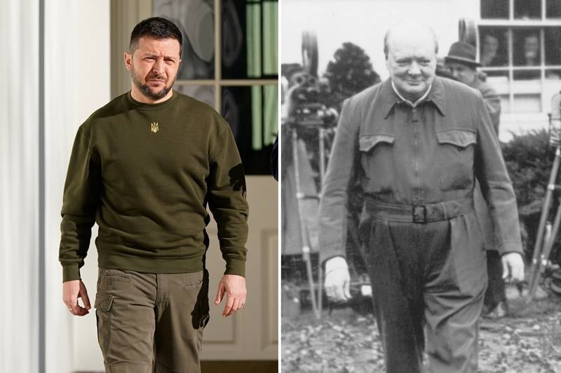 Ukrainian leader Volodymyr Zelenskyy at the White House in 2002 and British prime minister Winston Churchill at the White House in 1942. AP