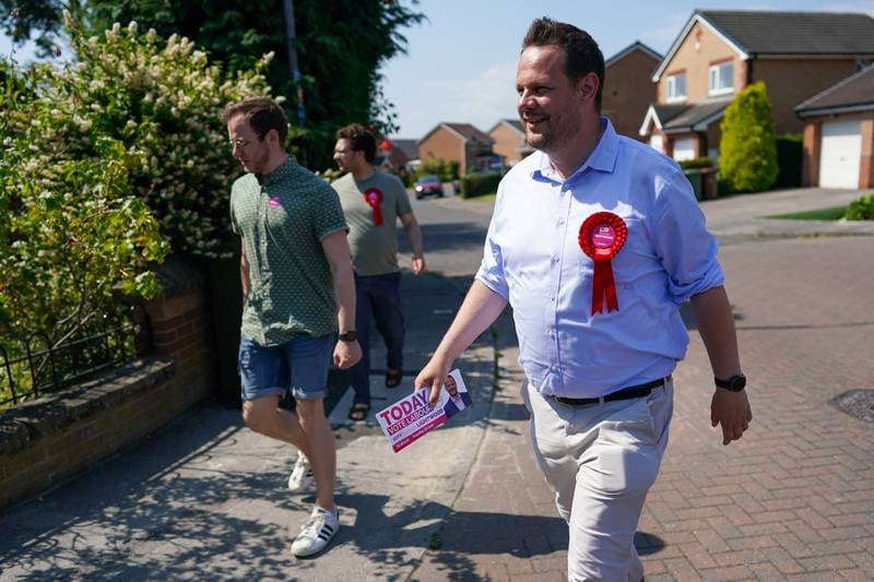Labour Party candidate Simon Lightwood campaigns in Wakefield. Getty Images