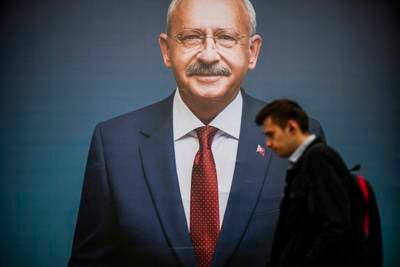 A billboard featuring presidential candidate Mr Kilicdaroglu in Istanbul. AP 